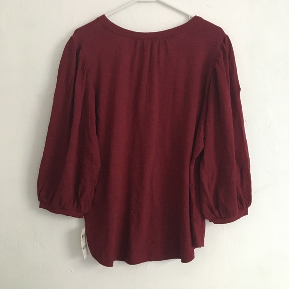 Style & Co. Split Neck Blouse Top Burgundy Plus Size Balloon Sleeve 3/4 - Picture 8 of 10